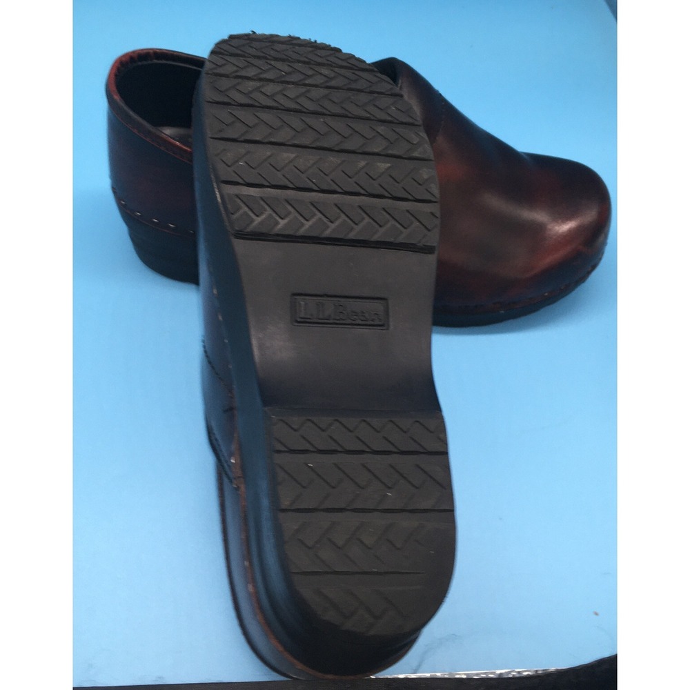 LL Bean Womens Slip On Clogs Maroon Marbleized Leather Shoes Size 7.5 - Picture 4 of 9